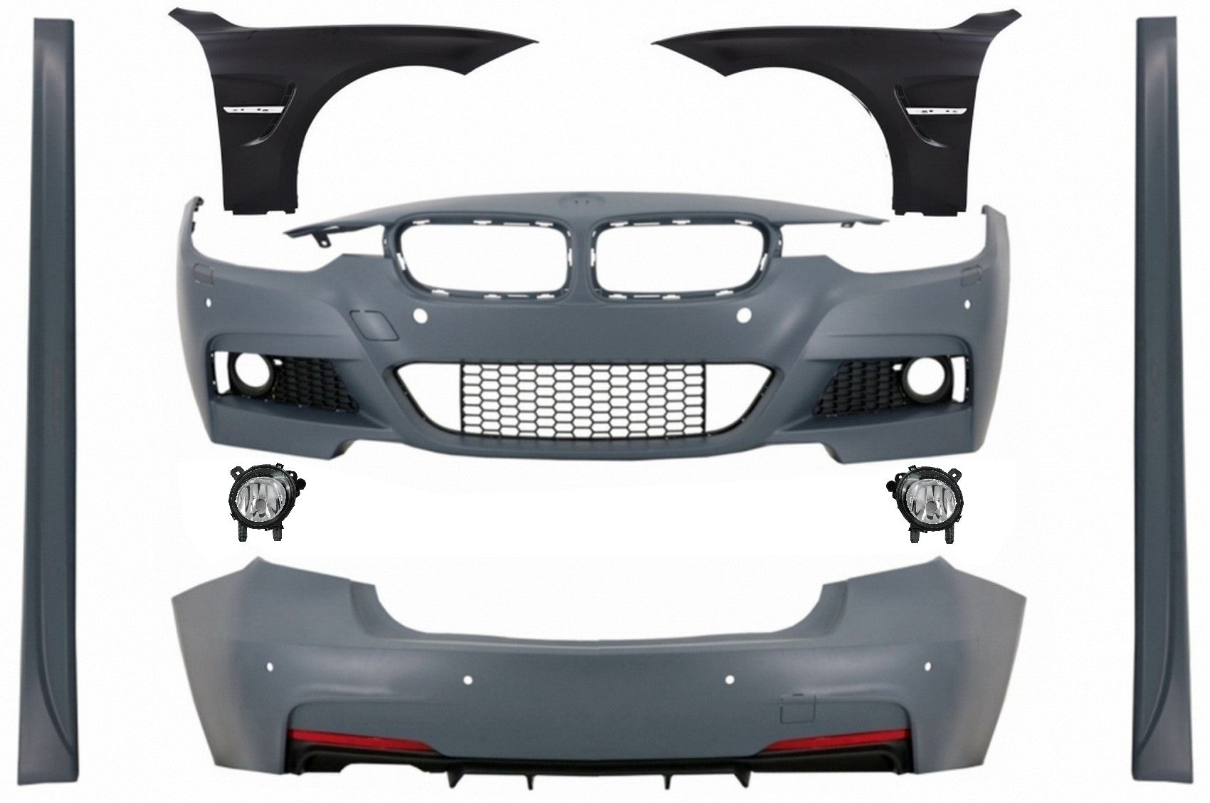 Bodykit für BMW 3er F30 11-19 Stoßstange Nebellichter Kotflügel M-Technik Look CarPartsTuning