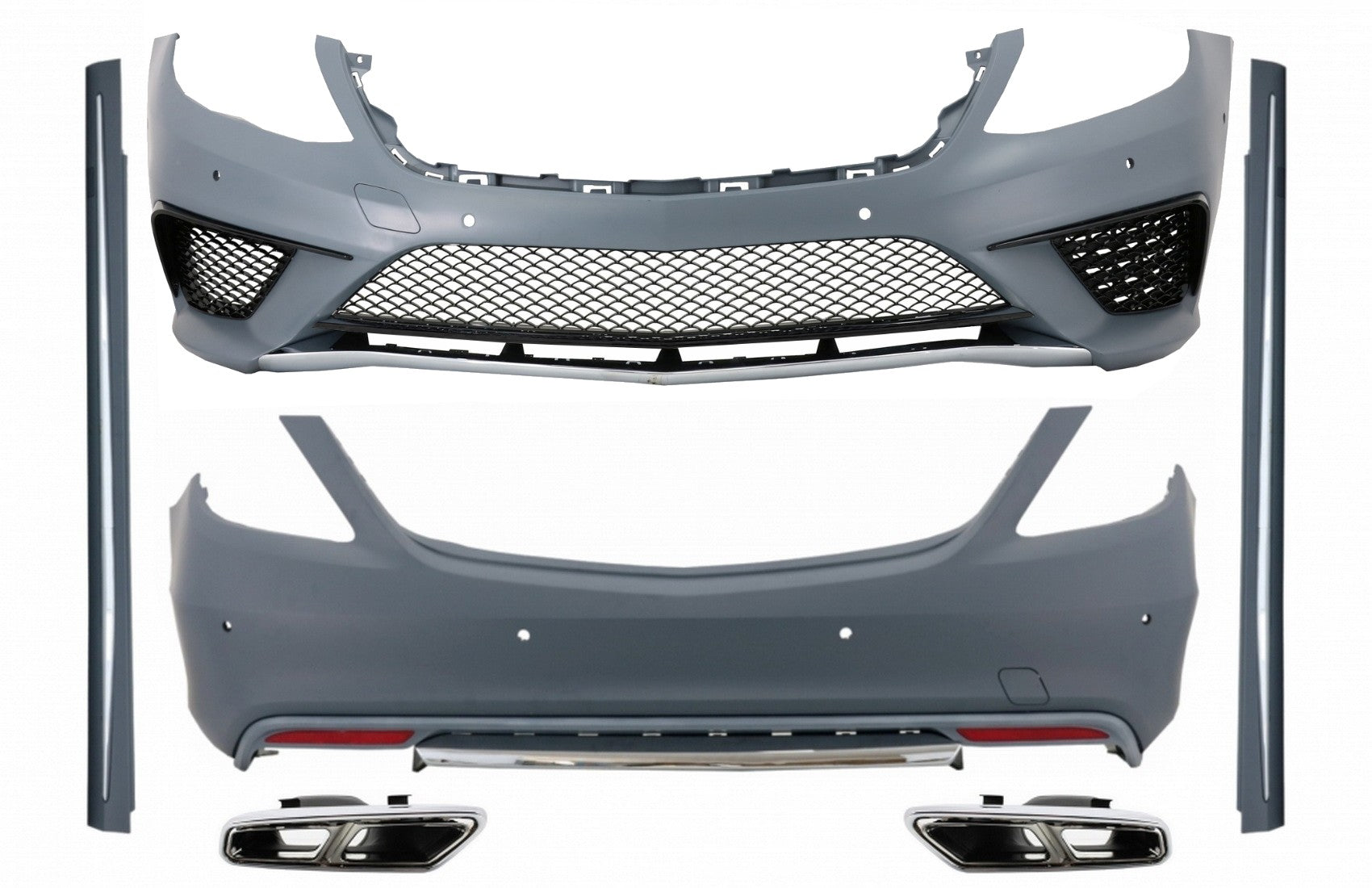 Bodykit für Mercedes S W222 2013-06.2017 S63 Look Auspuffblenden Chrom CarPartsTuning