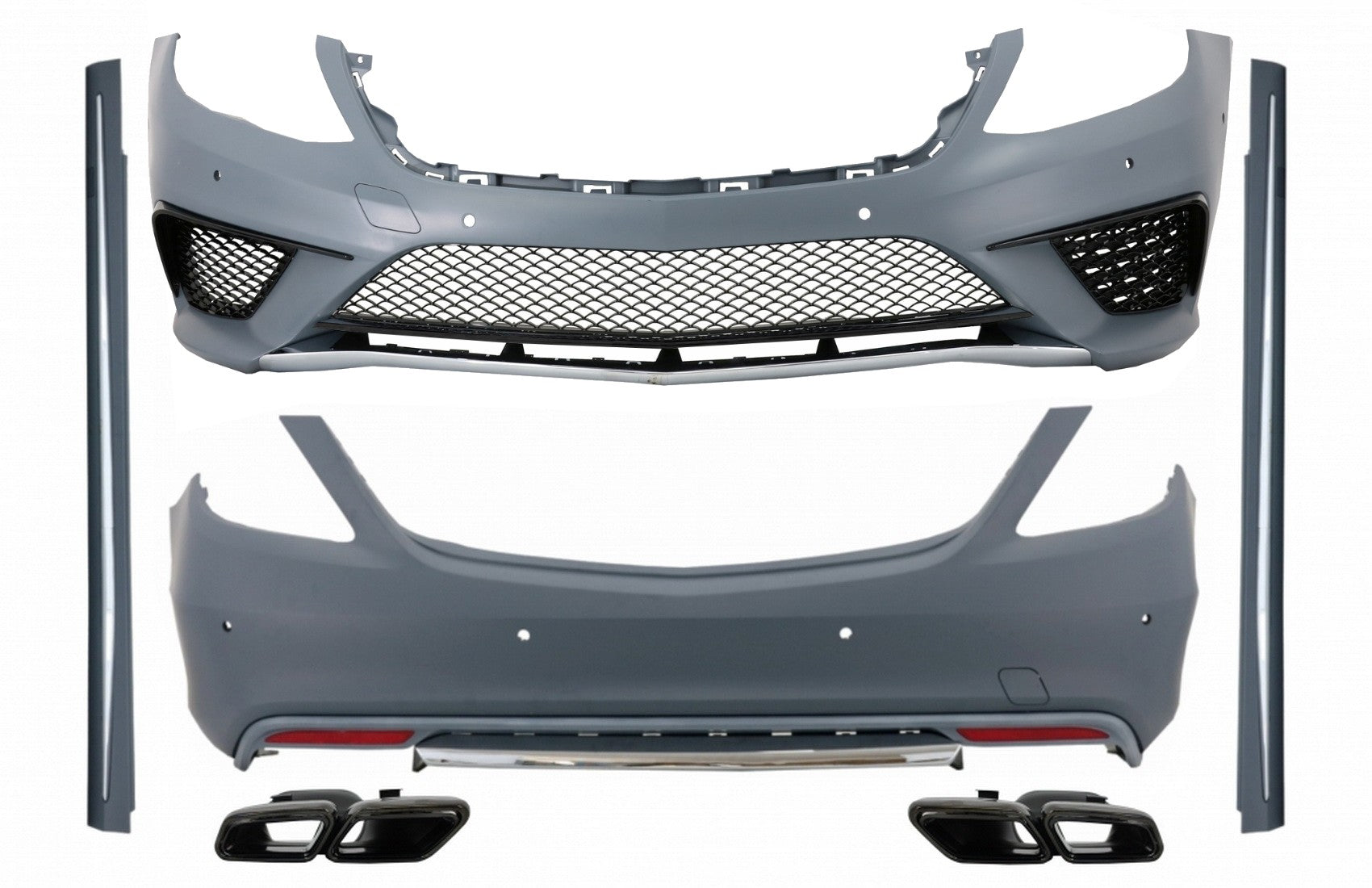 Bodykit für Mercedes S W222 2013-06.2017 S63 Look Auspuff Schalldämpfer Tipps Schwarz CarPartsTuning