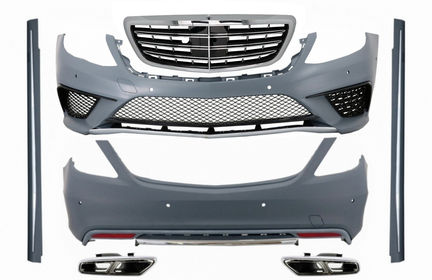 Bodykit für Mercedes S W222 2013-06.2017 S63 Look Auspuff Tipps Chrom Gitter CarPartsTuning