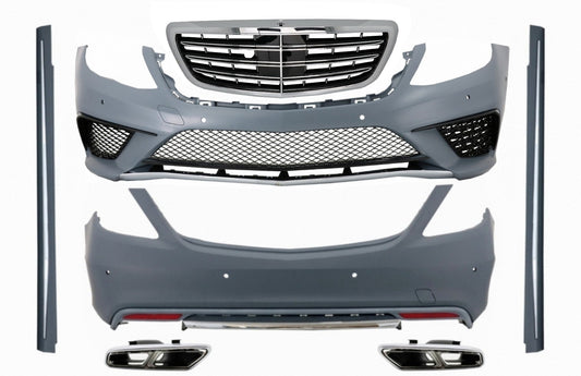 Bodykit für Mercedes S W222 2013-06.2017 S63 Look Auspuff Tipps Chrom Gitter CarPartsTuning