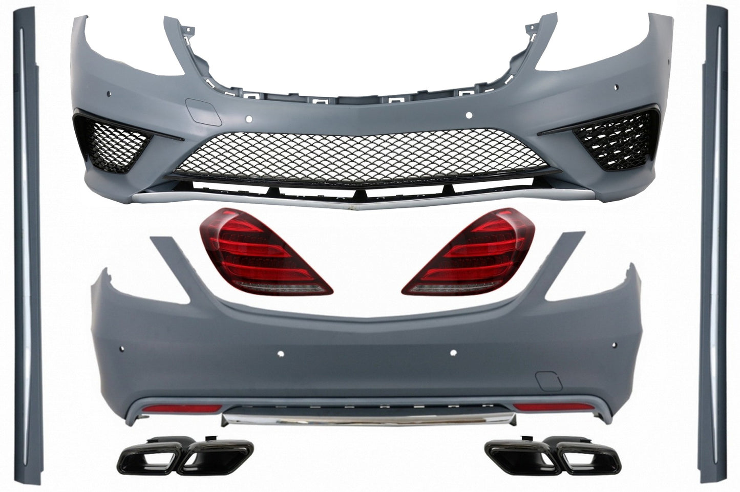Bodykit Rückleuchten LED für Mercedes S W222 2013-06.2017 S63 Look Auspuff Schalldämpfer Tipps Schwarz Carpartstuning Austria