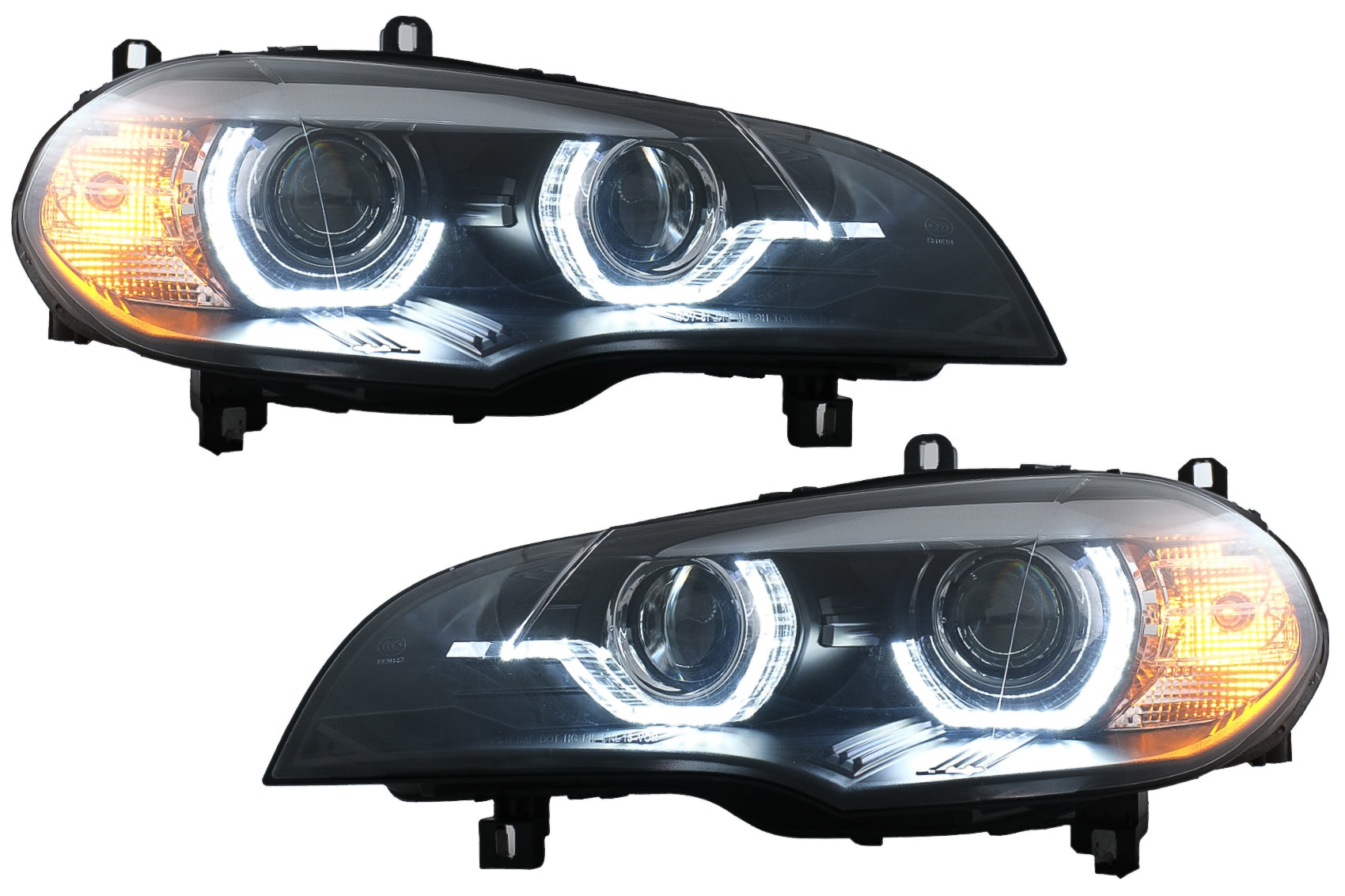 Xenonscheinwerfer Angel Eyes 3D Dual Halo Felgen LED Drl Passend Für BMW X5 E70 (2007-2010) Schwarz KITT Lightning