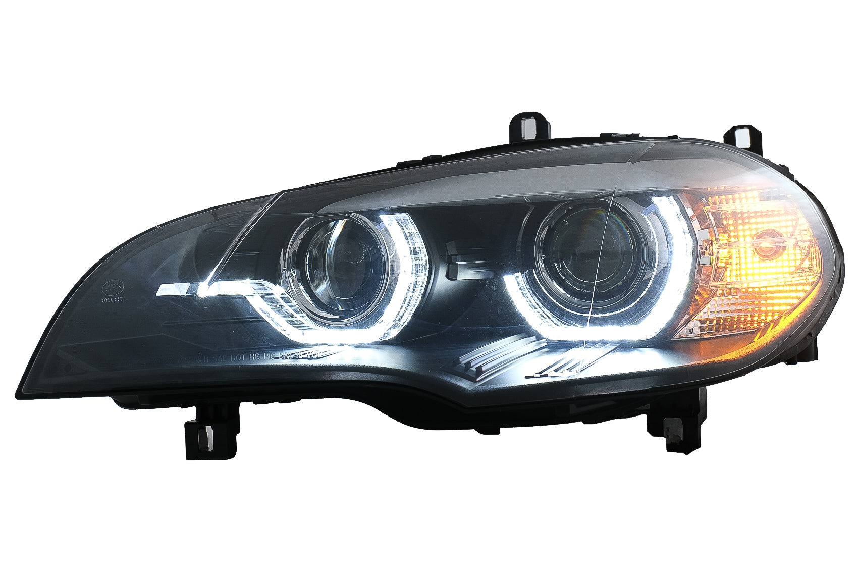 Xenonscheinwerfer Angel Eyes 3D Dual Halo Felgen LED Drl Passend Für BMW X5 E70 (2007-2010) Schwarz KITT Lightning