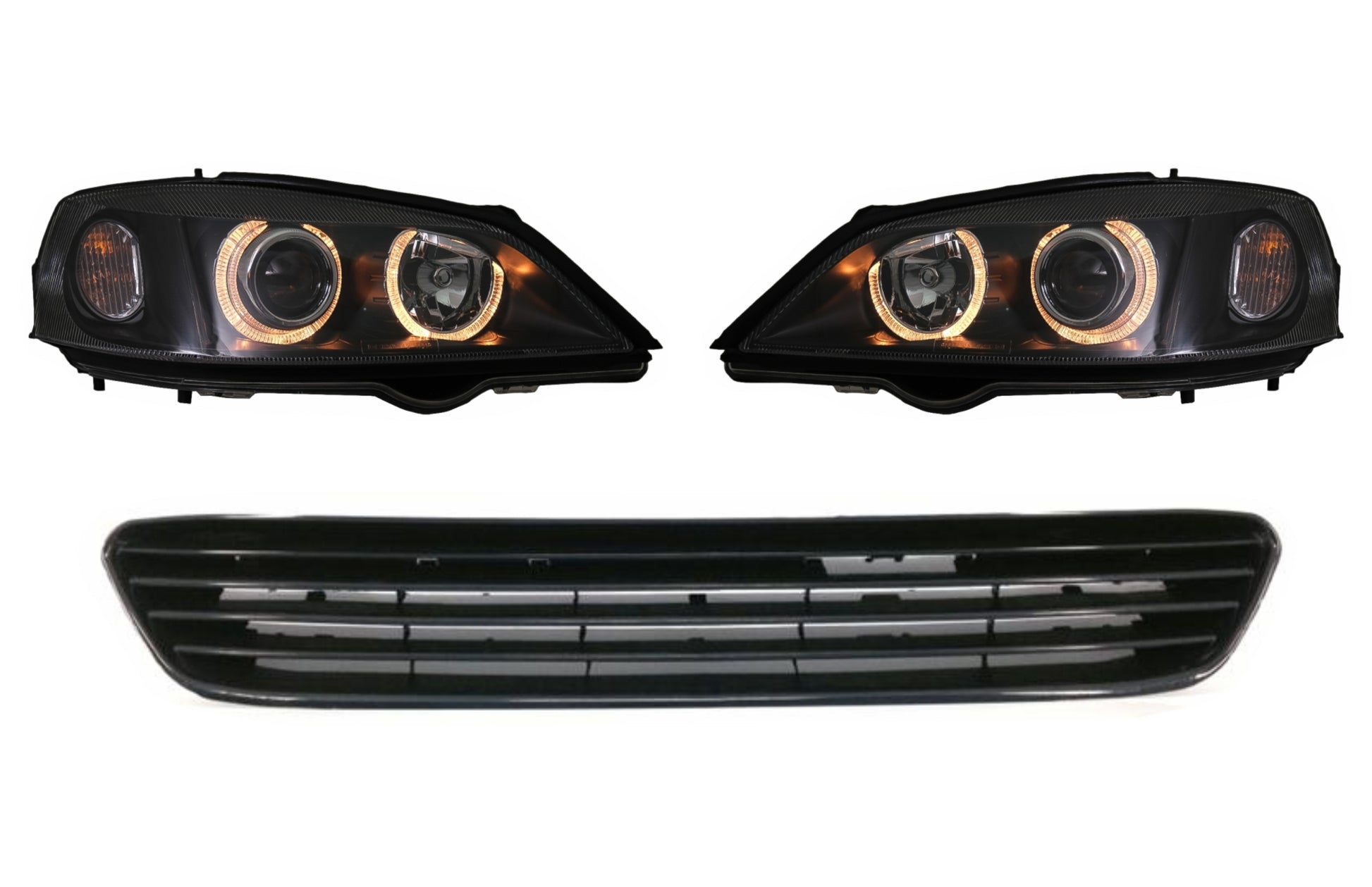 Scheinwerfer Angel Eyes Schwarz für Opel Vauxhall Astra G 1998-2004 Gitter Kühlergrill CarPartsTuning