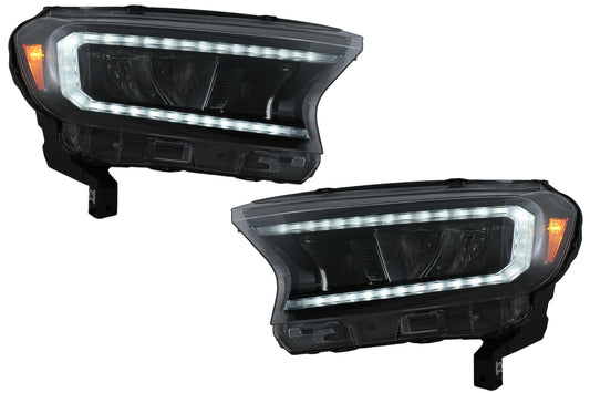 Scheinwerfer LED-Lichtleiste für Ford Ranger 15-20 LHD Voll Schwarzes Gehäuse Dynamisch CarPartsTuning