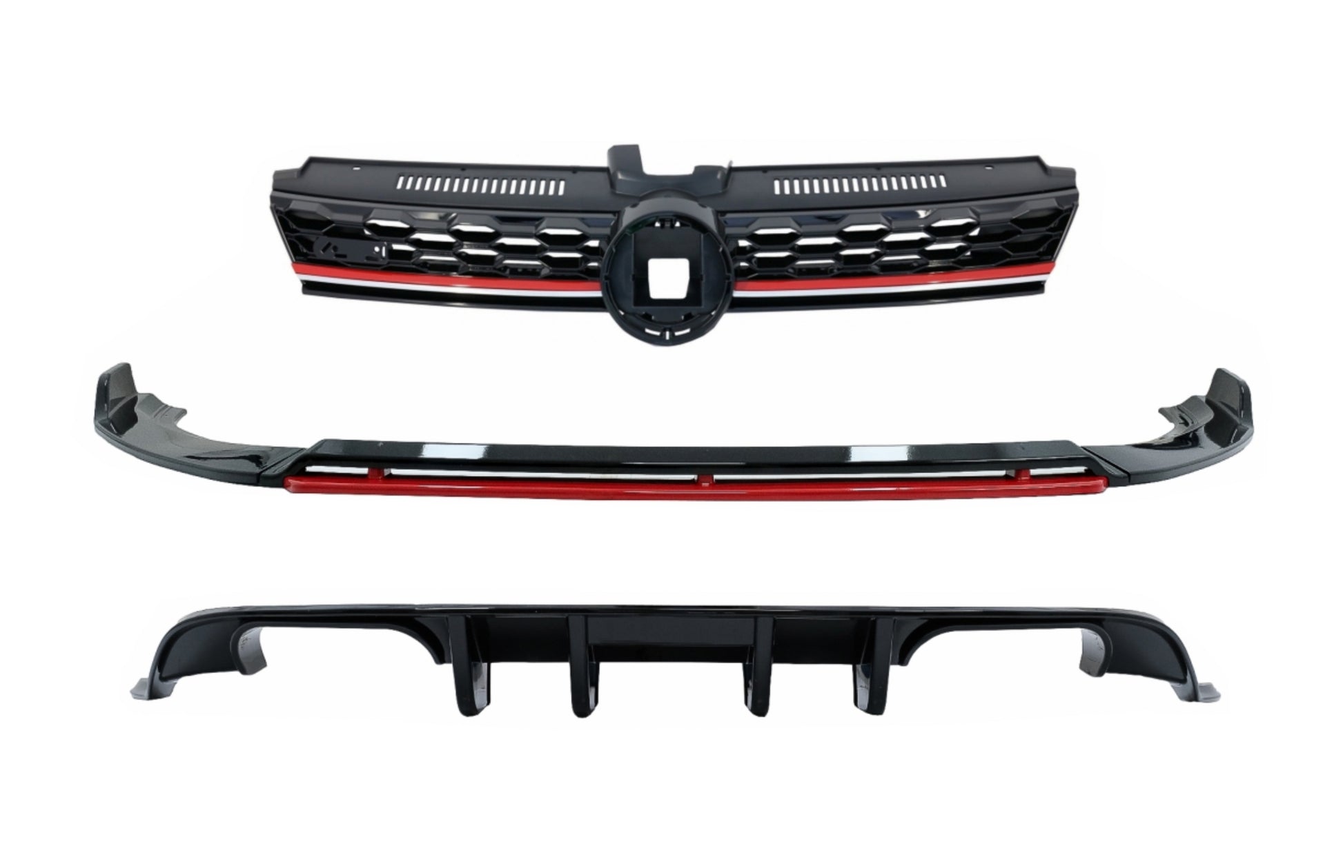 Spoiler Gitter Diffusor für VW Golf 7.5 Facelift 17-20 Glänzend schwarz rot CarPartsTuning