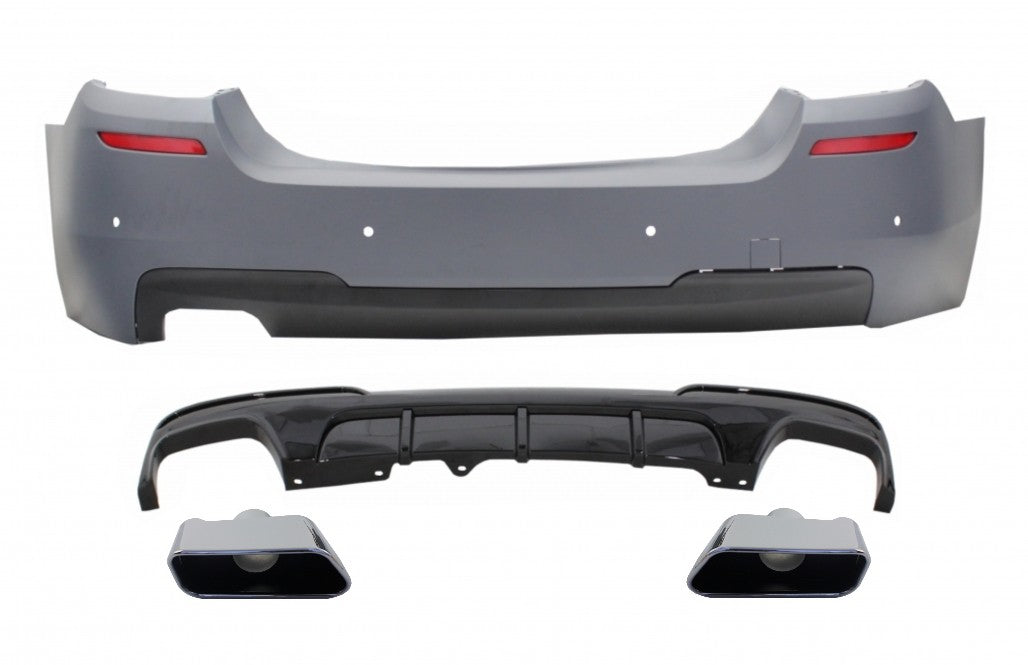 Heckstoßstange für BMW 5 F10 11-17 M-Performance Look Doppelt Diffusor Tipps Chrom CarPartsTuning
