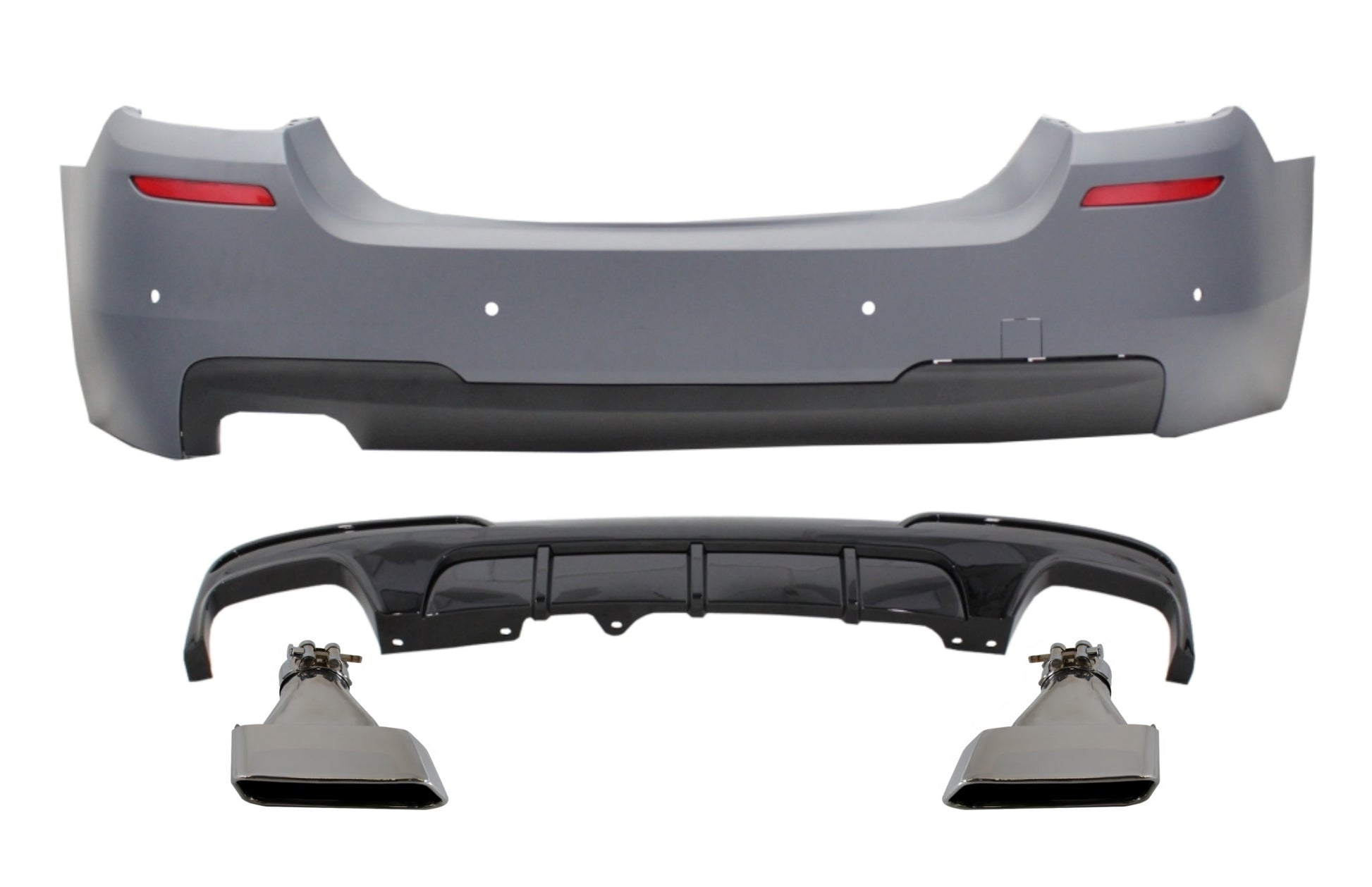 Stoßstange für BMW 5 F10 11-17 M-Performance Look Doppelt Diffusor Tipps Aluminium CarPartsTuning