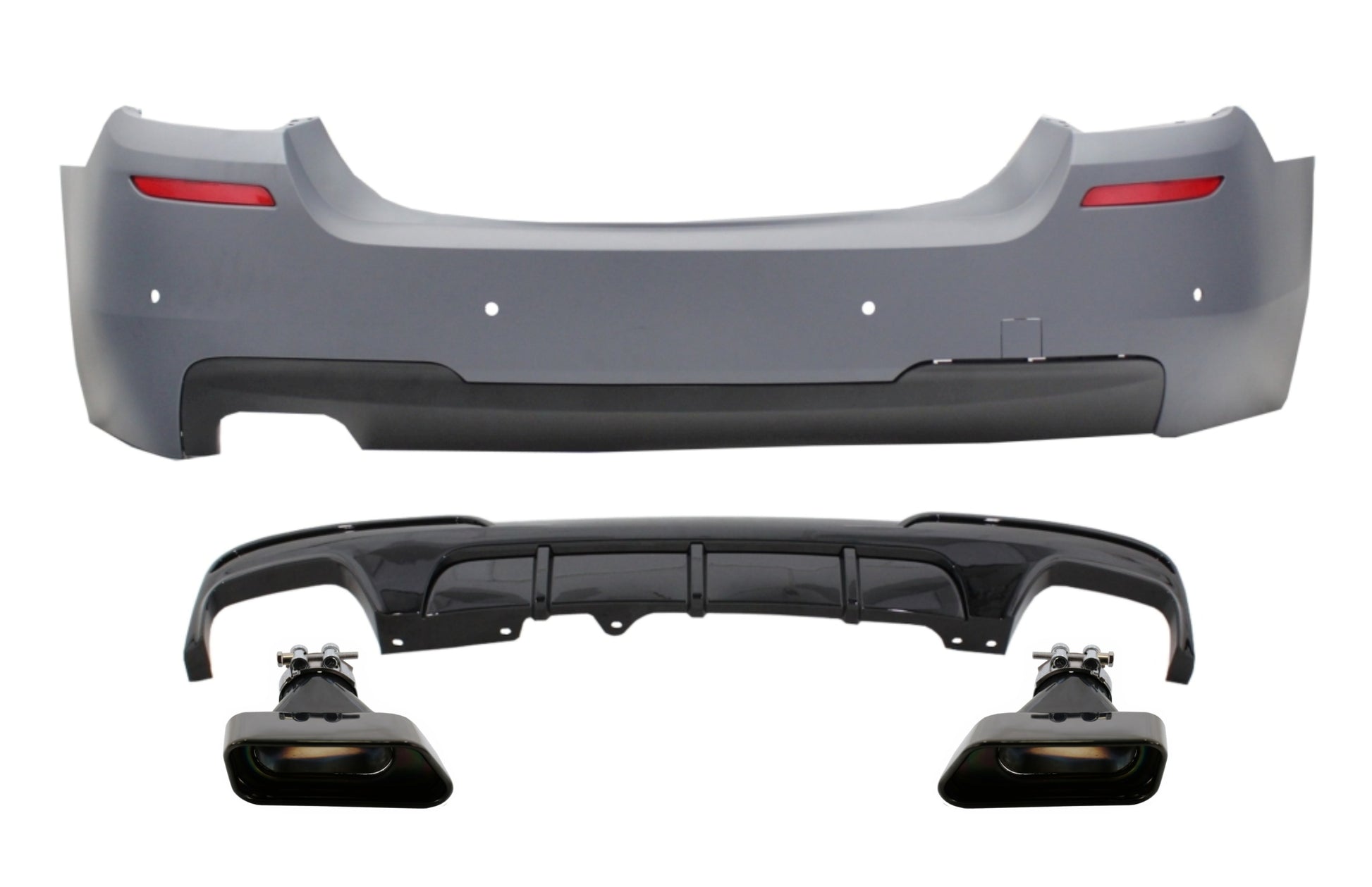 Stoßstange für BMW 5 F10 11-17 M-Performance Look Doppelt Diffusor Tipps Schwarz CarPartsTuning