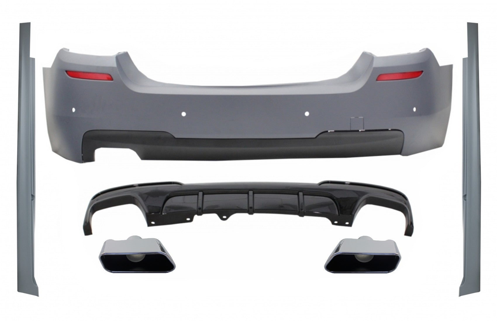 Stoßstange für BMW 5 F10 11-17 M-Performance Look Seitenschweller Diffusor Tipps Chrom CarPartsTuning