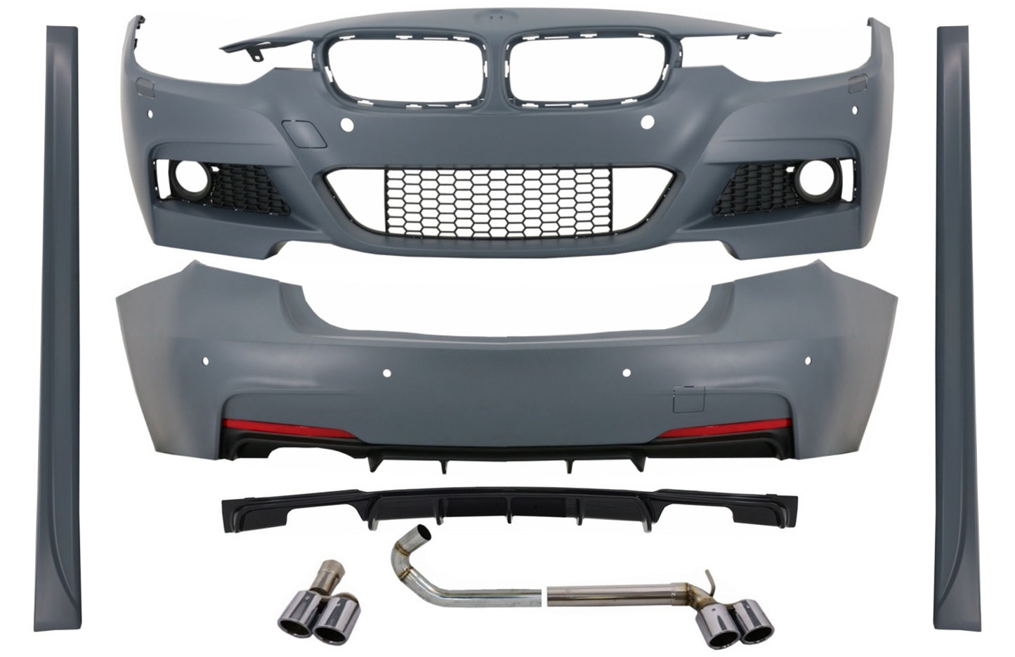 Bodykit Diffusor Doppelt Auspuff Systeme für BMW 3 F30 11-19 M-Performance Look CarPartsTuning