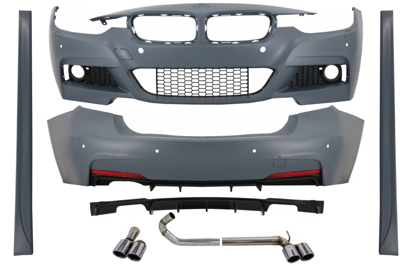 Bodykit Diffusor Doppelt Auspuff Systeme für BMW 3 F30 11-19 M-Performance Look CarPartsTuning