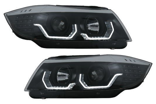 3D LED Angel Eyes Scheinwerfer Passend Für BMW 3er E90 Limousine E91 Touring (03.2005-08.2008) LHD Schwarz KITT