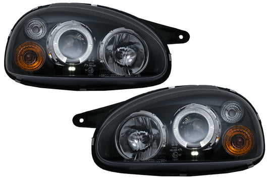 Scheinwerfer Angel Eyes 2 Halo-Felgen für OPEL Corsa D 2006-2014 RHD & LHD Schwarz CarPartsTuning