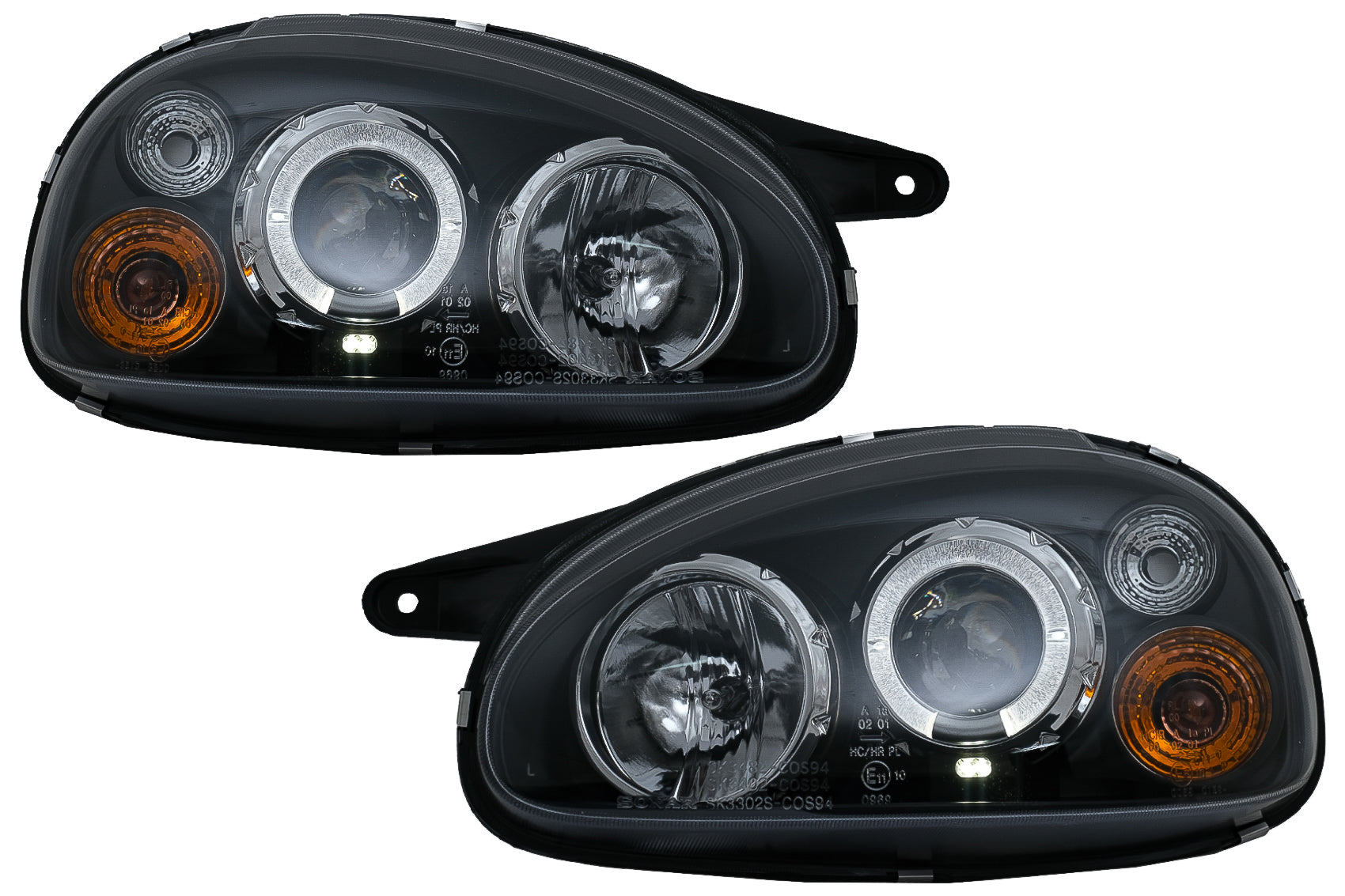 Scheinwerfer Angel Eyes 2 Halo-Felgen für OPEL Corsa D 2006-2014 RHD & LHD Schwarz CarPartsTuning