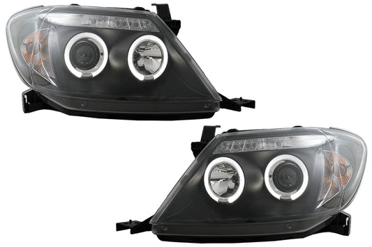 Angel Eyes Scheinwerfer Dual Halo Felgen für Toyota Hilux 2005-2011 Schwarz CarPartsTuning