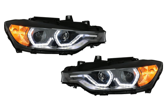 Angel Eyes Scheinwerfer LED Tagfahrlicht Passend Für BMW 3er F30 F31 Limousine Touring (10.2011-05.2015) Schwarz KITT Lightning
