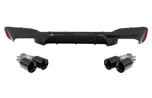 Heckschürze Diffusor Klavier Schwarz Mit Auspuffendrohren Schwarz Passend Für BMW 5er G30 G31 Limousine Touring (2017-2020) M5 Design KITT