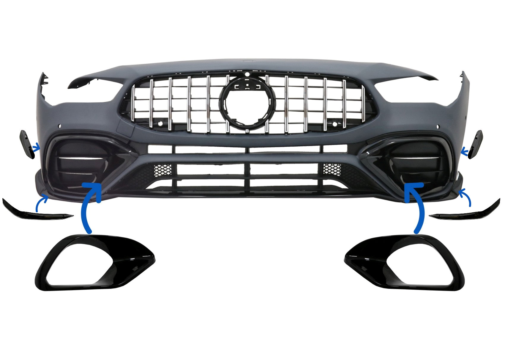 Seitengitter Abdeckrahmen für Mercedes CLA 45 45S X118 C118 2019+ Glänzend schwarz CarPartsTuning