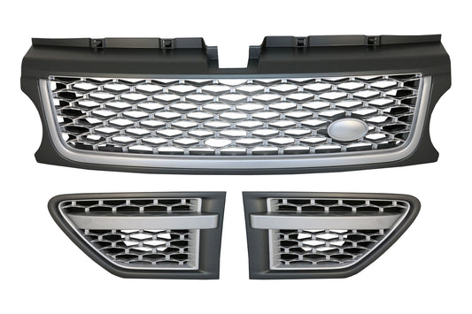 Mittelgrill Und Seitliche Lüftungsschlitze Passend Für Range Rover Sport Facelift (2009-2013) L320 Autobiography Look Full Silver Edition KITT