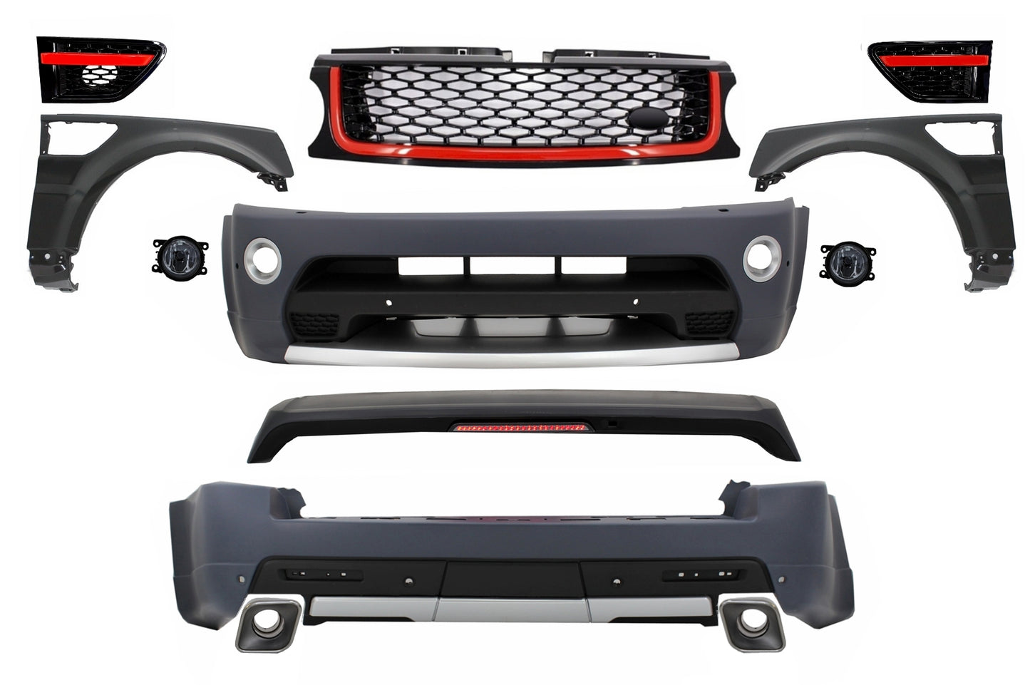 Bodykit für Land Range Rover Sport L320 Facelift 2009-2013 Autobiography Design Stoßstange Schwarz Rote Kühlergrill CarPartsTuning