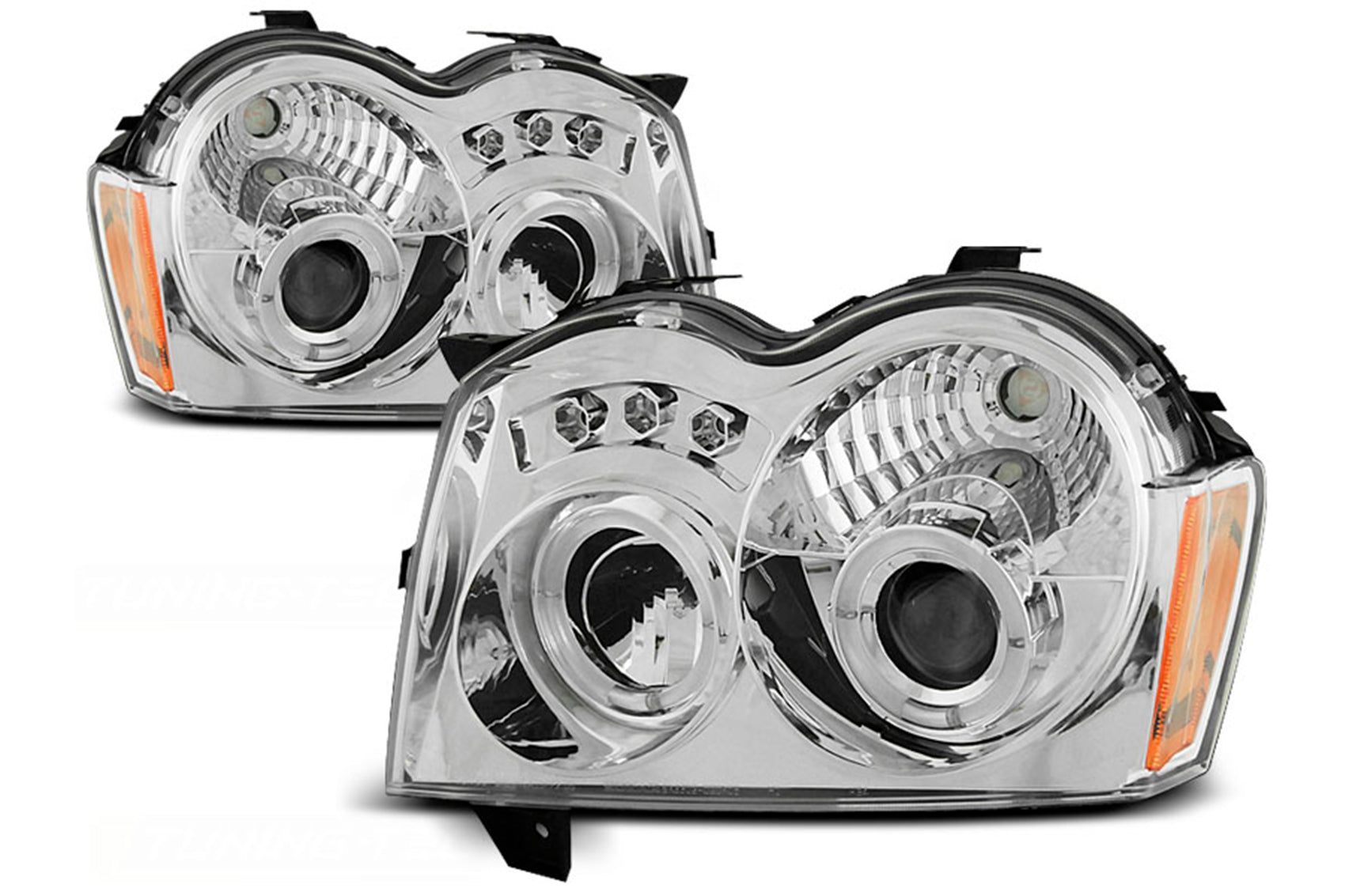 LED Scheinwerfer für JEEP Grand Cherokee WH 05-08 Halo Angel Eyes Schwarz CarPartsTuning