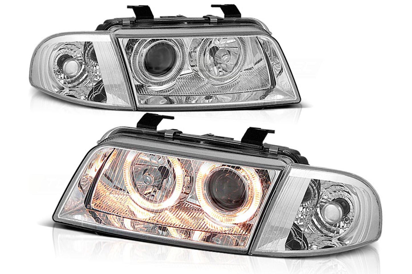 Angel Eyes Scheinwerfer für Audi A4 B5 1995-1998 2 Halo Felgen Schwarz CarPartsTuning