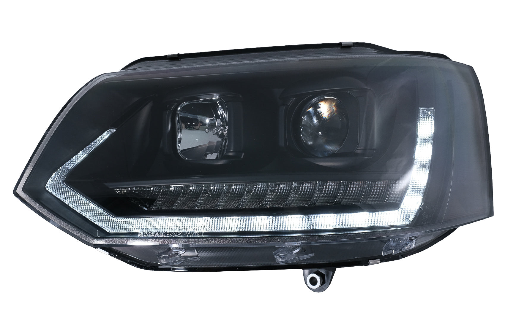 LED Scheinwerfer Tube Licht DRL für VW Transporter T5 10-15 Dynamisches Licht Schwarz CarPartsTuning
