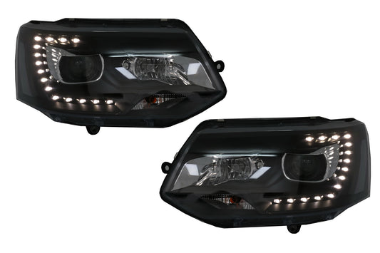 LED DRL TFL Dayline Scheinwerfer für VW Transporter T5 2010-2015 Schwarz CarPartsTuning