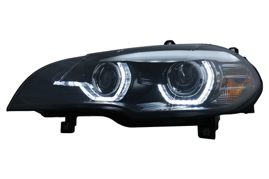 Xenon Scheinwerfer Angel Eyes 3D Dual Halo Felgen LED DRL für BMW X5 E70 07-10 Schwarz CarPartsTuning