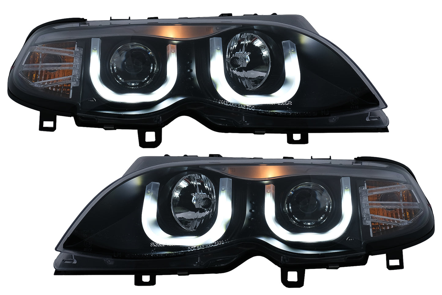 U LED Angel Eyes Scheinwerfer Passend Für BMW 3er E46 Facelift Limousine Touring (2001-2005) Schwarz KITT Lightning