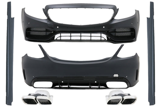 Body Kit für Mercedes C W205 Limo 14-20 Stoßstange Seitenschweller Endrohre C63 Optik CarPartsTuning