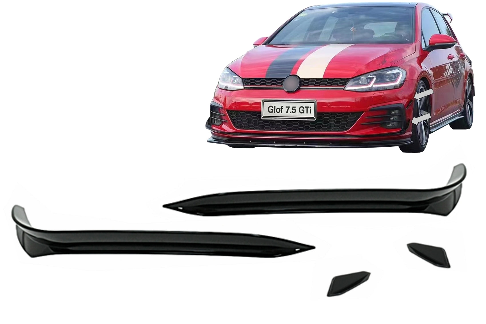 Frontstoßstange Seitliche Flossenklappen für VW Golf 7.5 GTI 5G Fließheck 17-20 Glänzend Schwarz CarPartsTuning