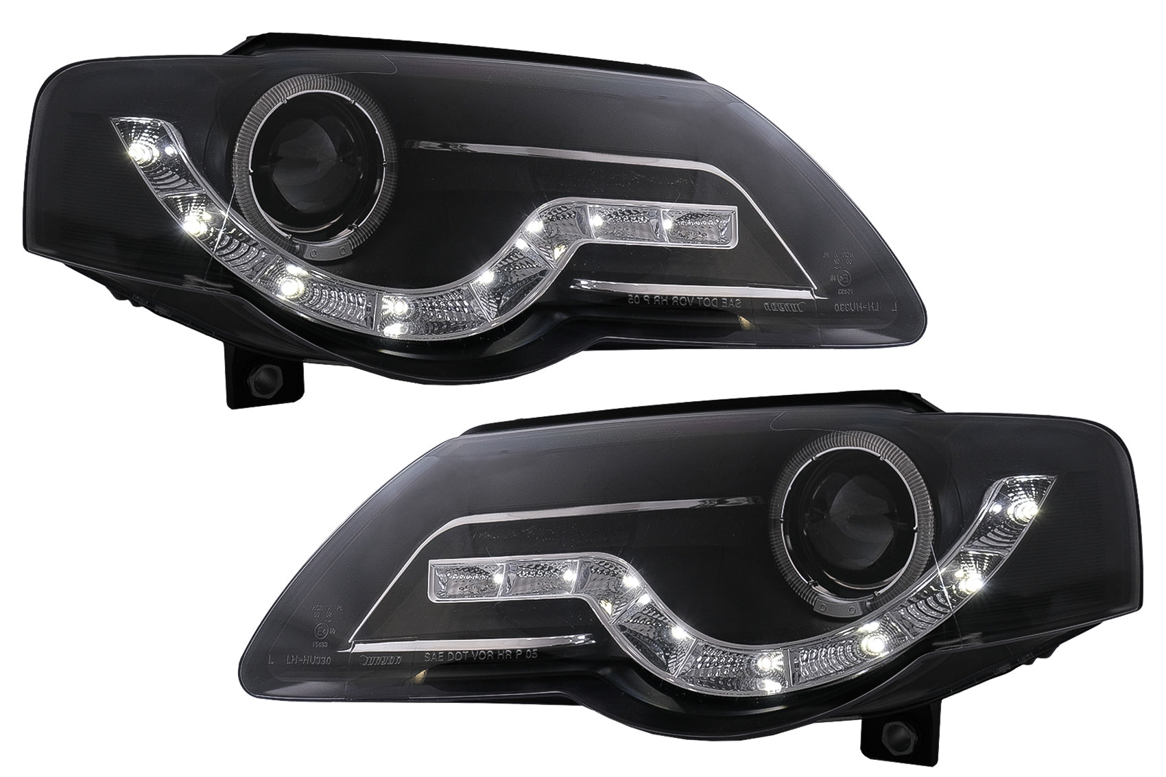 LED DRL Angel Eyes Scheinwerfer für VW Passat B6 3C 03.2005-2010 Schwarz CarPartsTuning