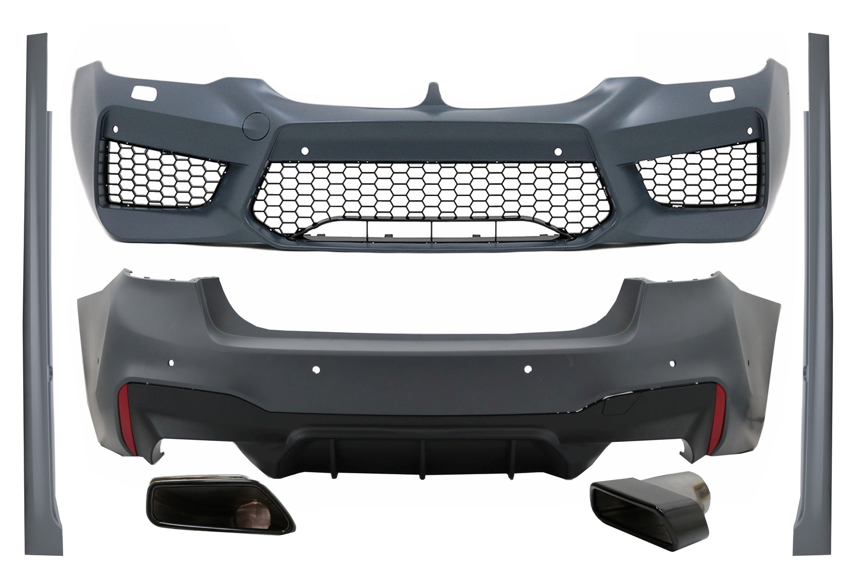 Body Kit für BMW 5 G30 17-19 Stoßstange Schalldämpfer Tipps Schwarz M5 Design CarPartsTuning