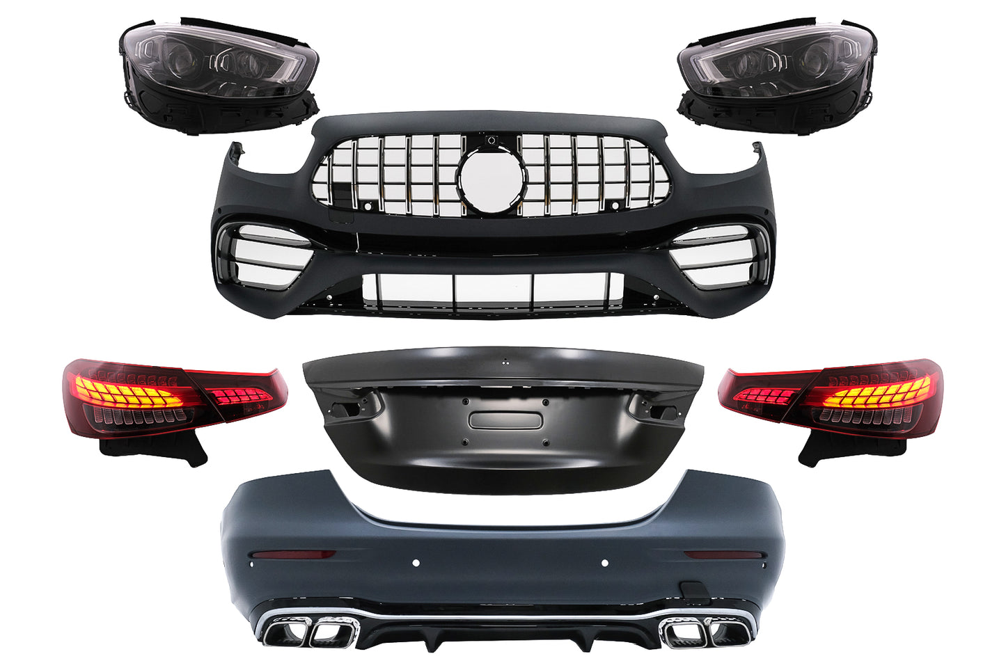 Kompletter Umbau-Bodykit für Mercedes E-Klasse W213 16-19 zum MOPF 2020 E63s Design CarPartsTuning