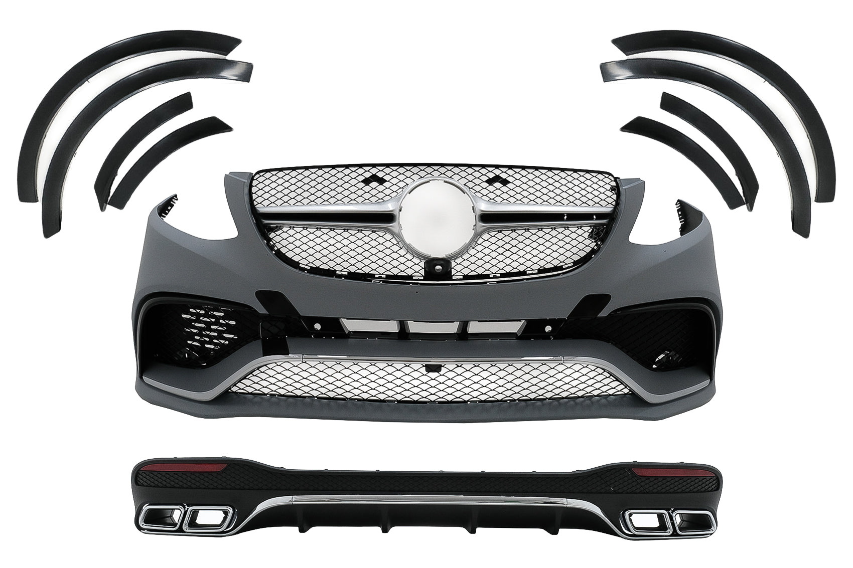 Body Kit für Mercedes GLE W166 SUV 15–18 Stoßfänger Luftdiffusor Schalldämpfer Tipps CarPartsTuning