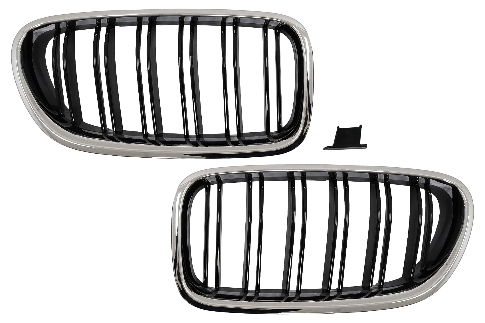 Kühlergrill Nieren Gitter für BMW 5 F10 F11 10-2017 Chromrahmen glänzend schwarz Doppelstreifen CarPartsTuning
