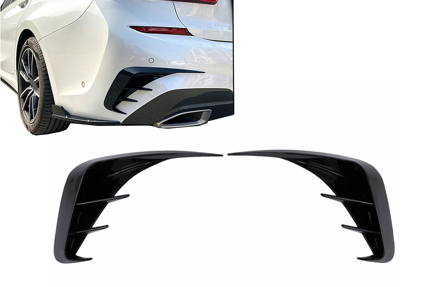 Stoßstange Klappen Seitenflügel Seitenflossen für BMW 3er G20 G21 G28 M-Sport 2018+ Glänzend Schwarz Carpartstuning Austria