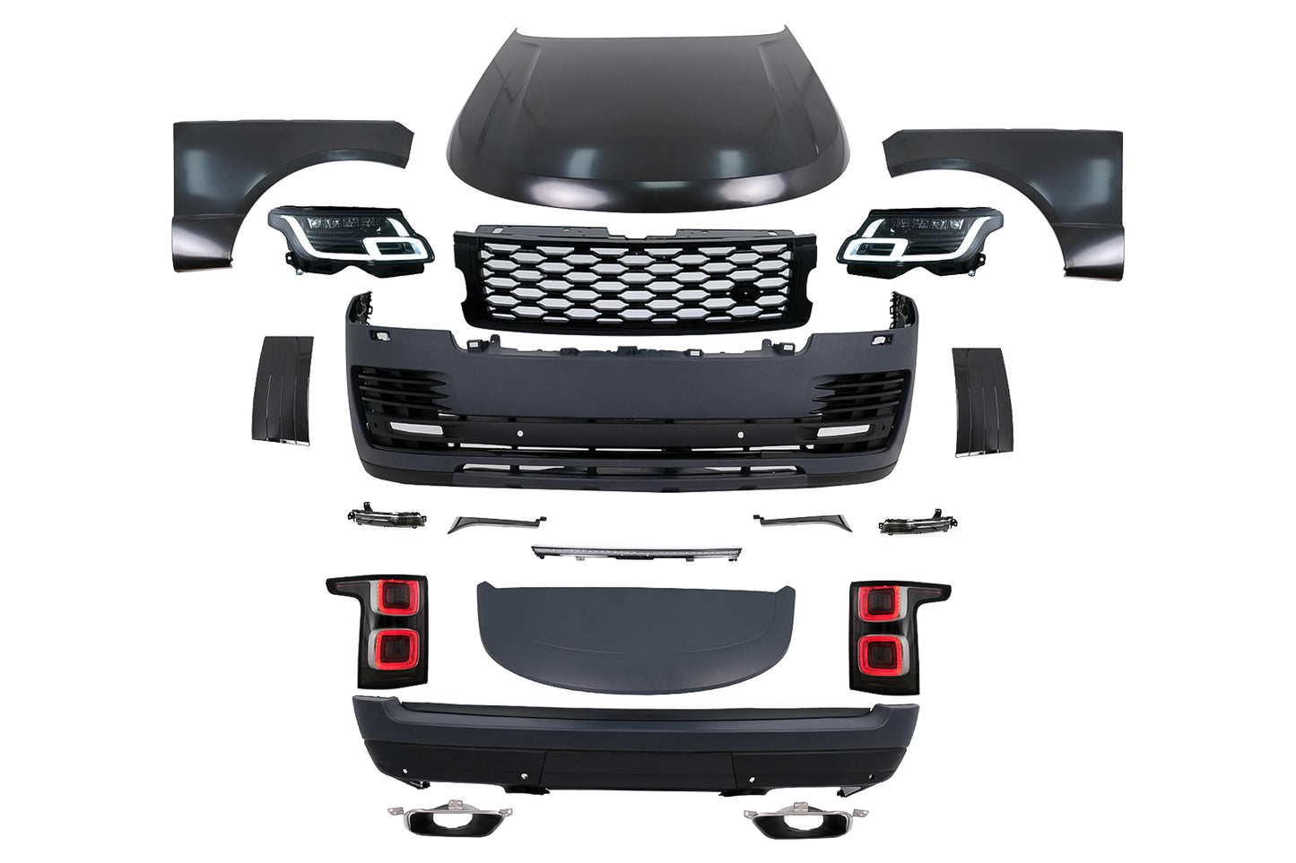 Bodykit für Range Rover Vogue L322 02-12 2022 Design Stoßstange Gitter Beleuchtung Haube Carpartstuning Austria