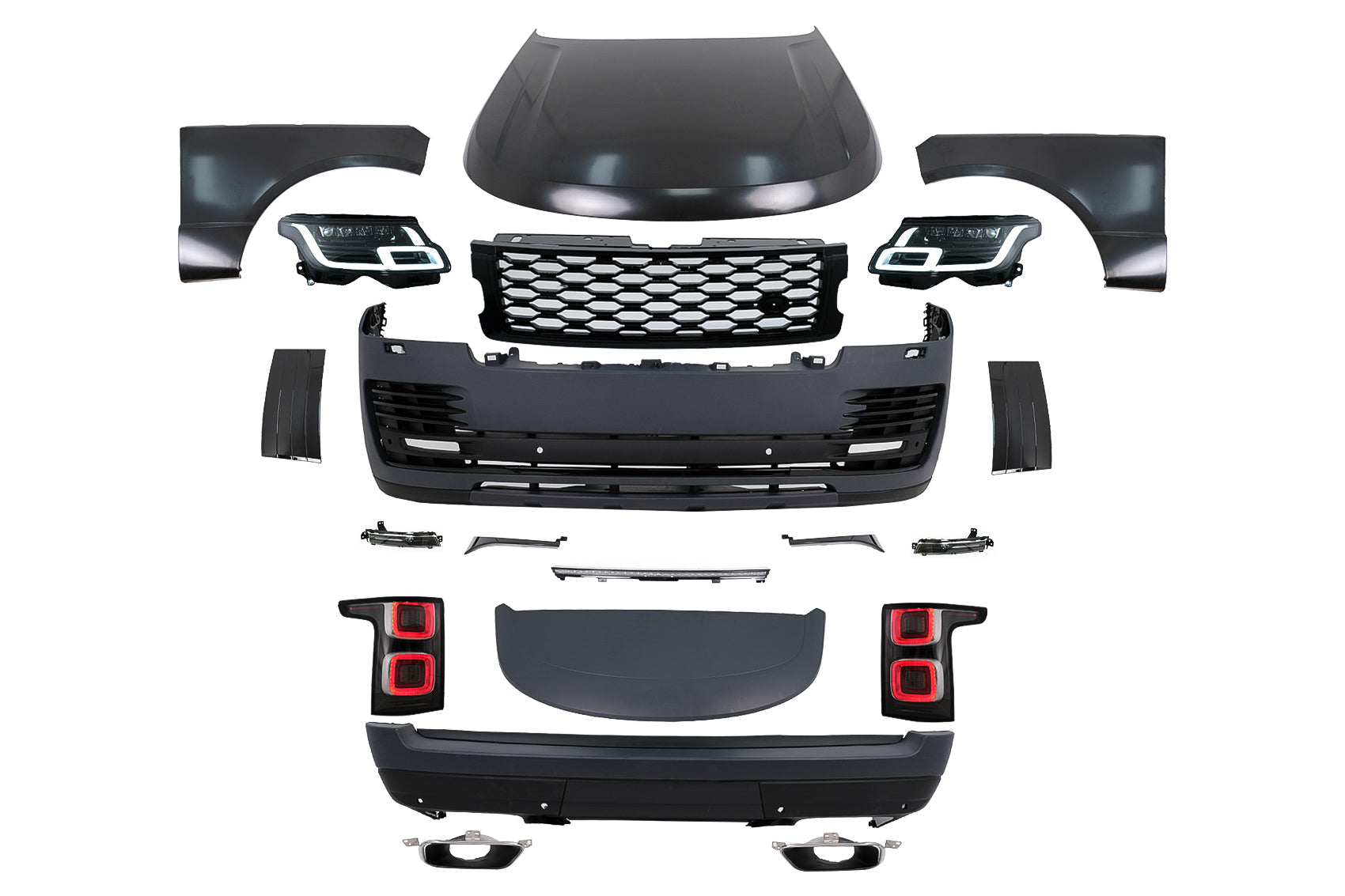 Bodykit für Range Rover Vogue L322 02-12 2022 Design Stoßstange Gitter Beleuchtung Haube Carpartstuning Austria