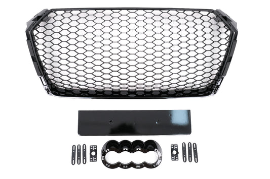 Kühlergrill für Audi A4 S4 B9 8W 2016–2018 Limousine Avant RS-Design Glänzend Schwarz Carpartstuning Austria