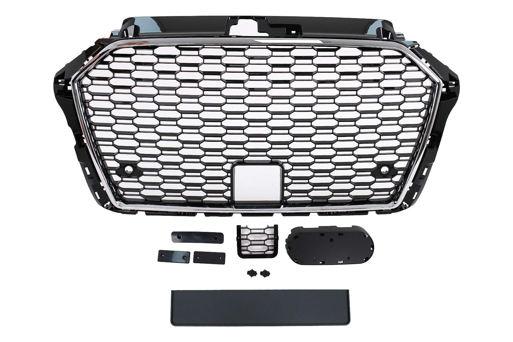 Kühlergrill für Audi A3 8V Facelift 2017-2019 RS3 Design Schwarz Chrom ohne Emblem Carpartstuning Austria