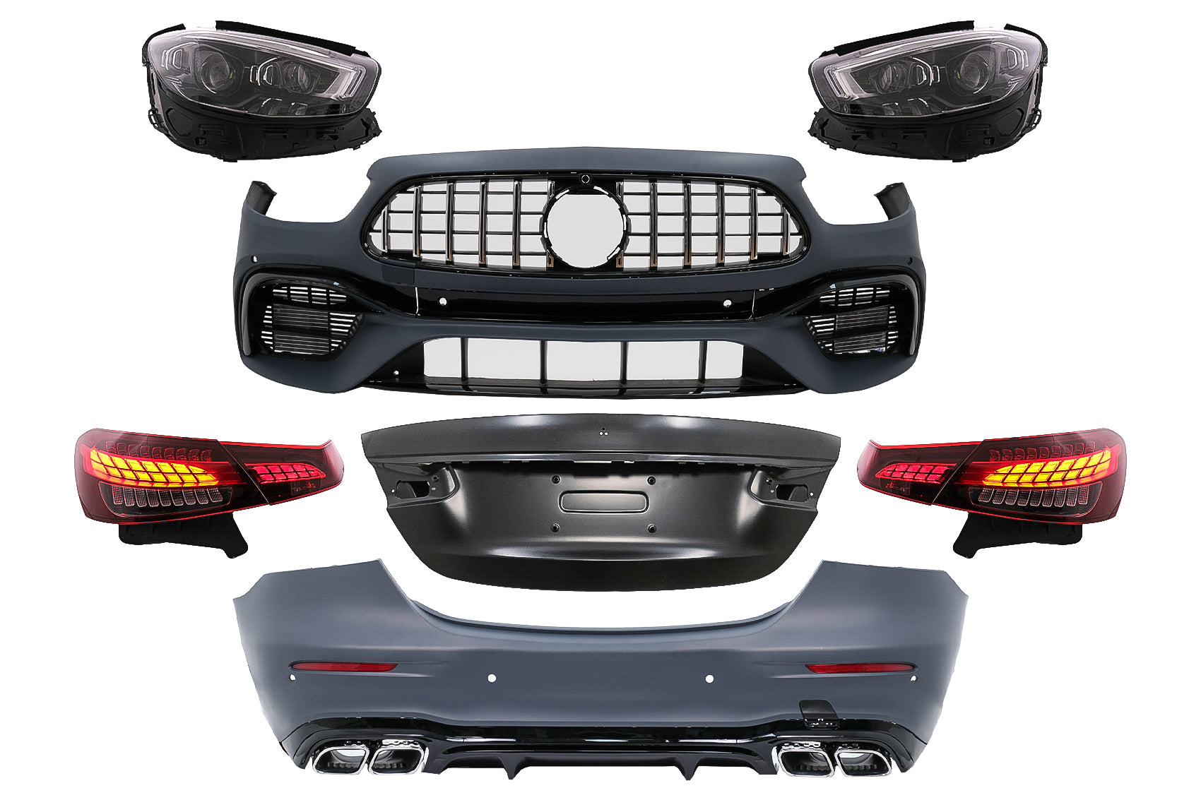 Kompletter Umbau-Bodykit für Mercedes E-Klasse W213 16-19 zum MOPF 2020 E63s Design Carpartstuning Austria