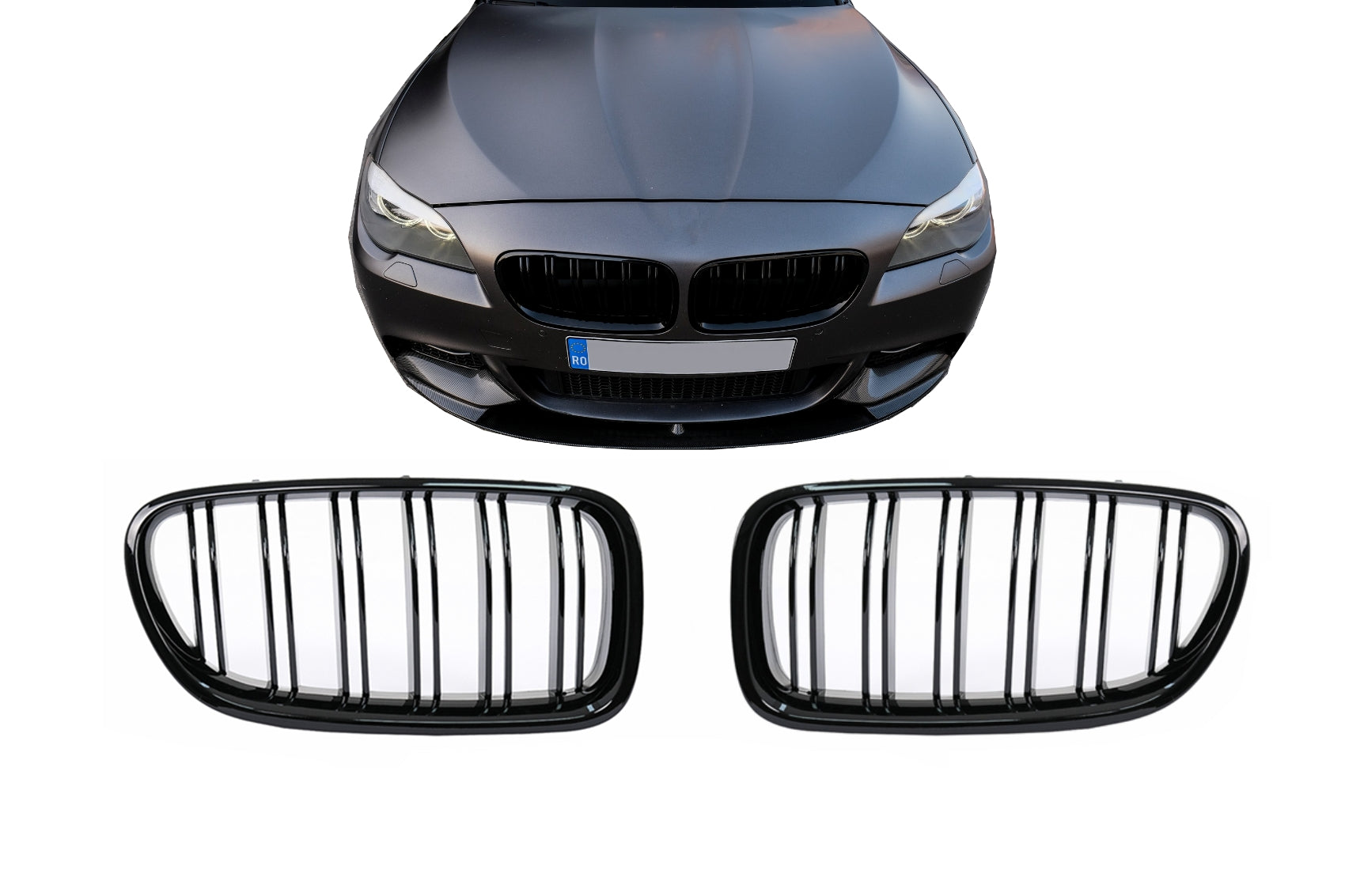 Nierengitter Kühlergrill für BMW 5er F10 F11 10-17 Doppelstreifen M-Design Glänzend Schwarz Carpartstuning Austria