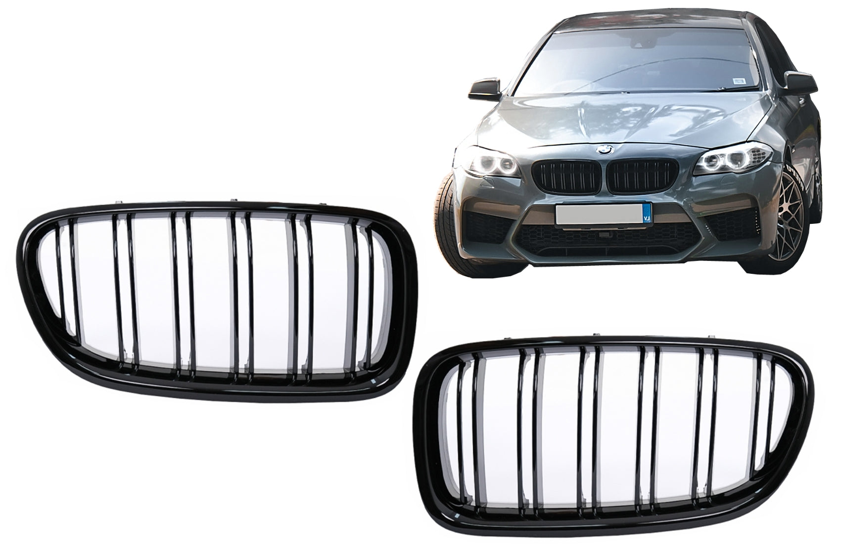 Nierengitter Kühlergrill für BMW 5er F10 F11 10-17 Doppelstreifen M-Design Glänzend Schwarz Carpartstuning Austria