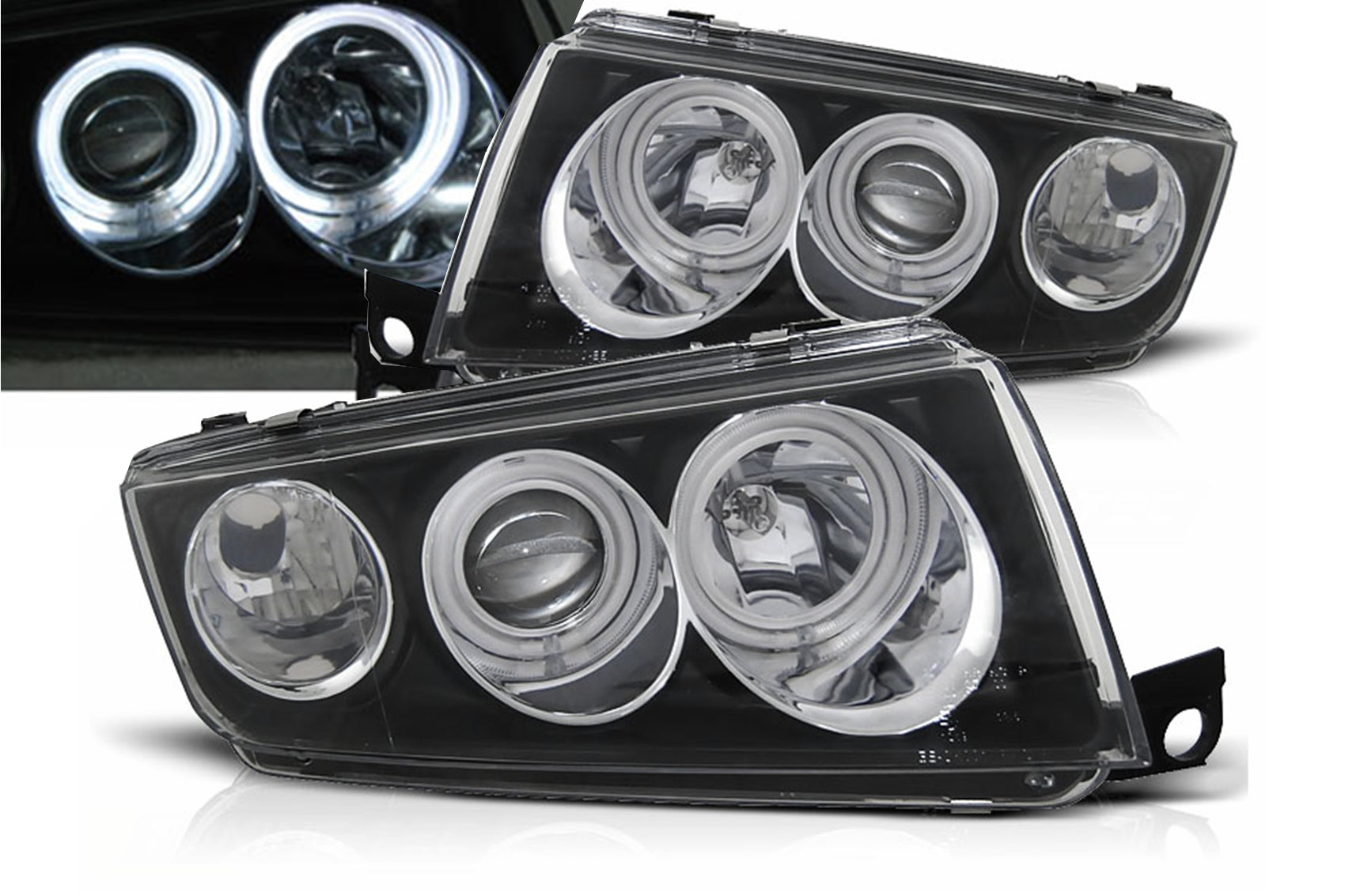 Angel Eyes Scheinwerfer für Skoda Fabia I 12.1999–2008 Schwarz Halogen Carpartstuning Austria