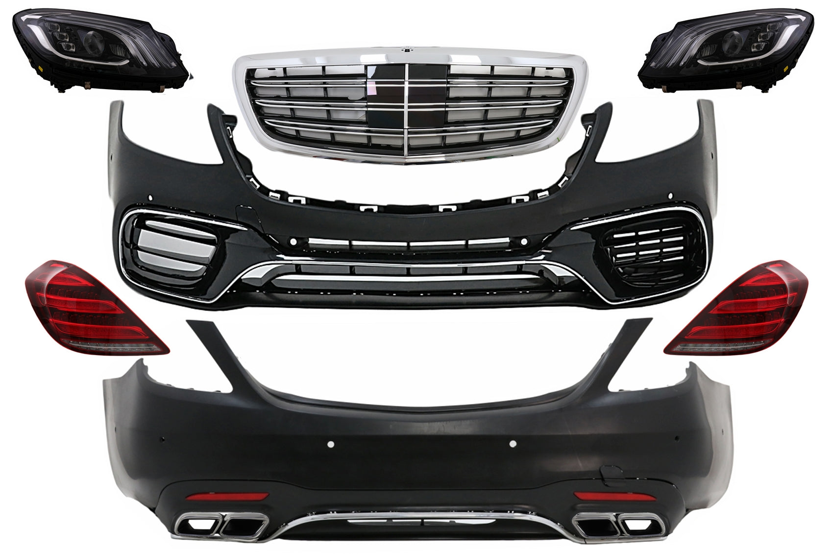 BodyKit für Mercedes S W222 13-06.17 MOPF S63 Look Stoßstange Kühlergrill Rücklichter Carpartstuning Austria