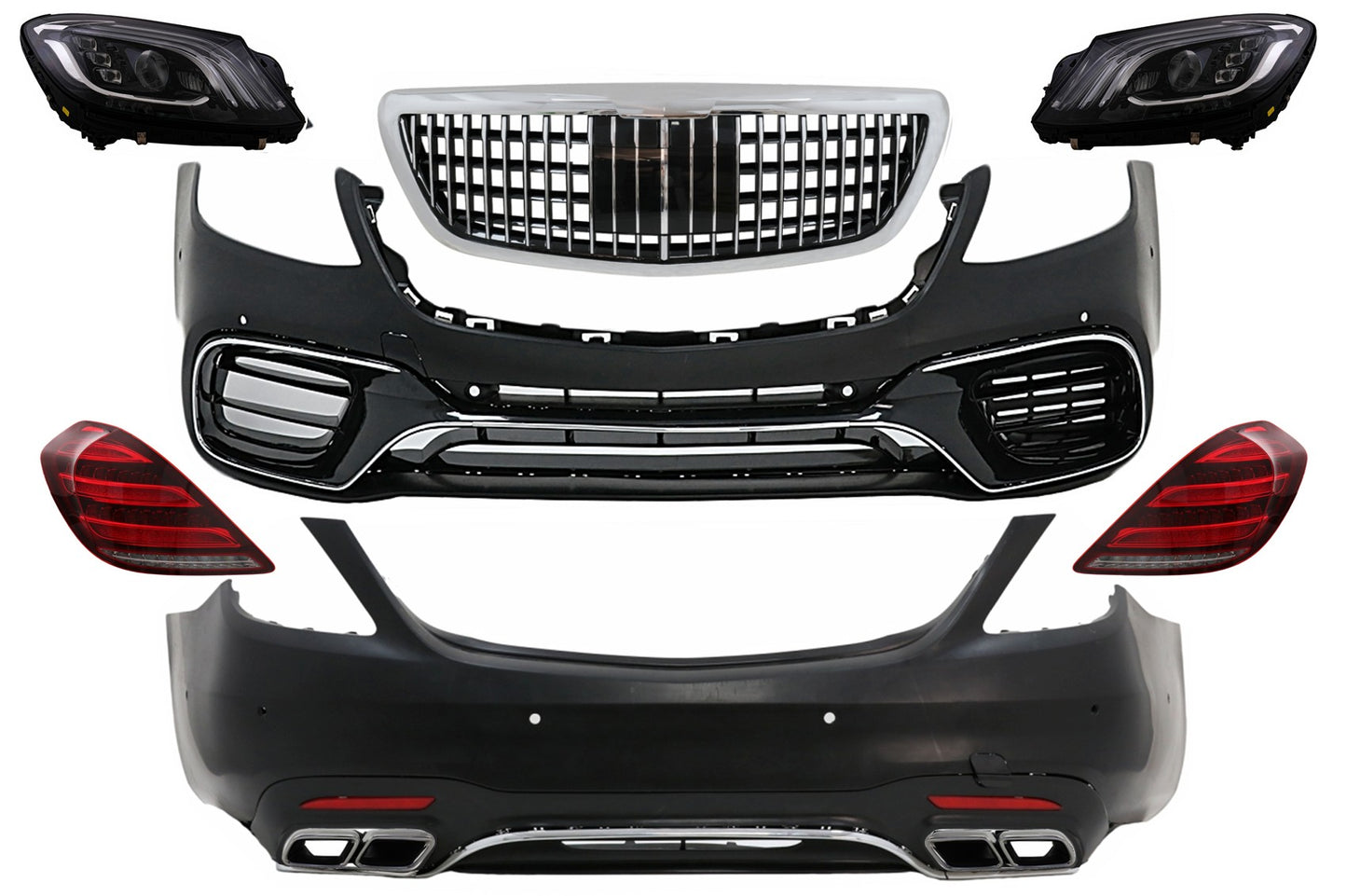 BodyKit für Mercedes S W222 13-06.17 MOPF S63 Look Stoßstange Kühlergrill Rücklichter Carpartstuning Austria